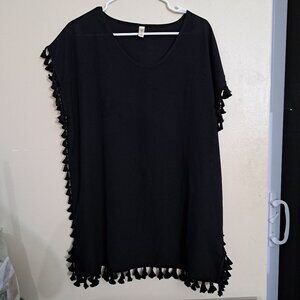 Yincra Black Tunic Top Size M Tassel Trim Swim Cover Up